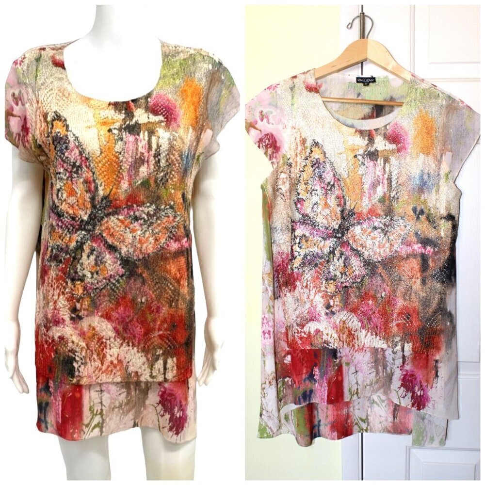 Dor Dor Anthropologie Multicolor Women Blouse Flower & Butterflies Print Size M